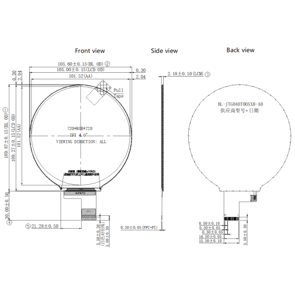 4.0 Inch Round IPS TFT LCD Display 720x720 Smart Home Display MIPI Interface