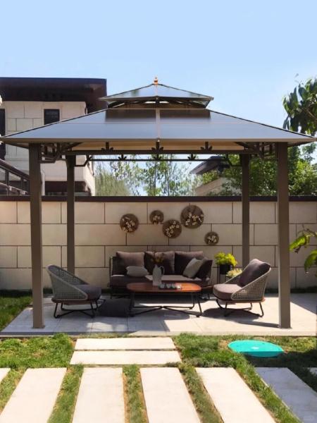 Toma Pavilhão ao ar livre Patio de piso de aço galvanizado de estilo moderno com telhados duplos de design