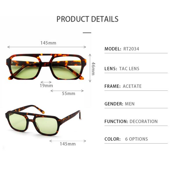 Unisex Vintage Square Acetate Sunglasses CR39 Lens Anti UV