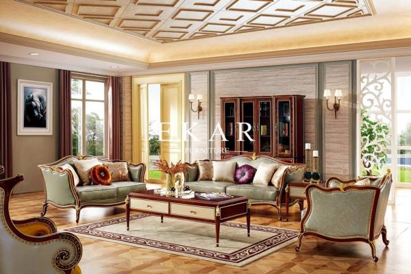 Antique Leather Wooden Frame Luxury Sofa LF-966