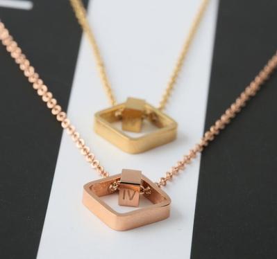 Square Pendant Necklace , Fashion Jewelry Double Ring Pendant, 18K Gold Necklace with China