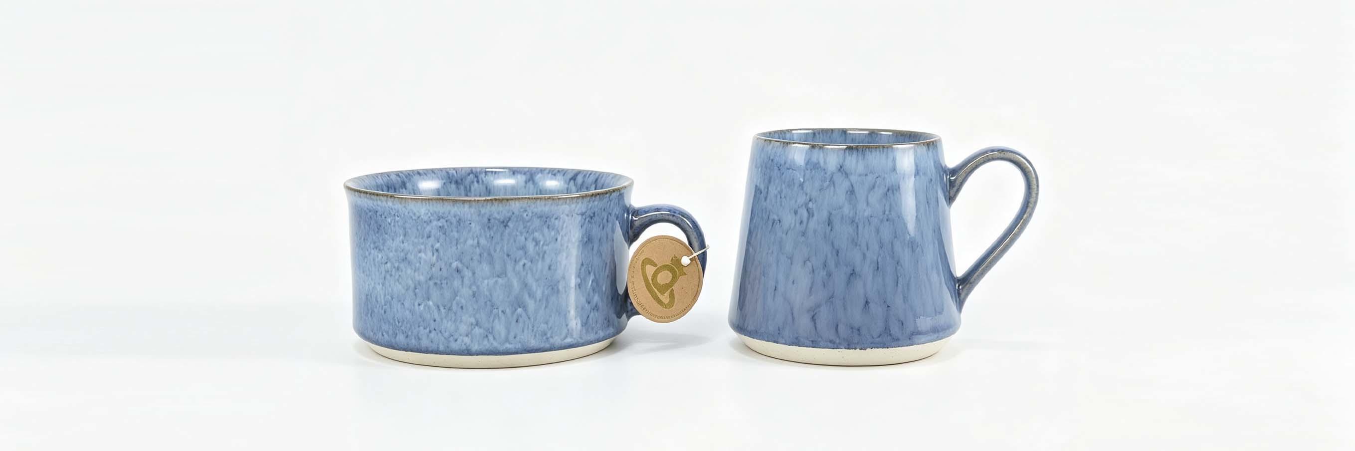 2 Pack Reactive Glaze Ceramic Mugs, Short Wide Soup Bowl & Tall Coffee Cup Set, Handmade Speckled Stoneware Mugs for Kitchen Decor & Housewarming Gift