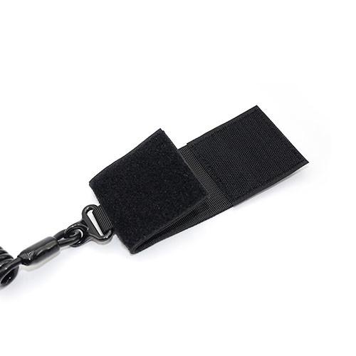 Black Tactical Coiled Pistol Lanyard With Nylon Web And Snap Hook