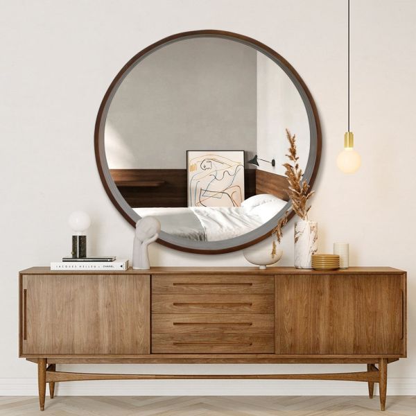 Solid Wood Framed Mirror HD Silver Explosion Proof Wall Mounted Framed Mirror For Home