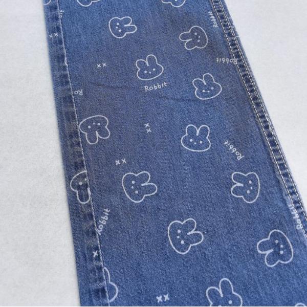 Kids Jeans Jacket Shirt Printed Fabric Lovely Rabbit 6oz Denim