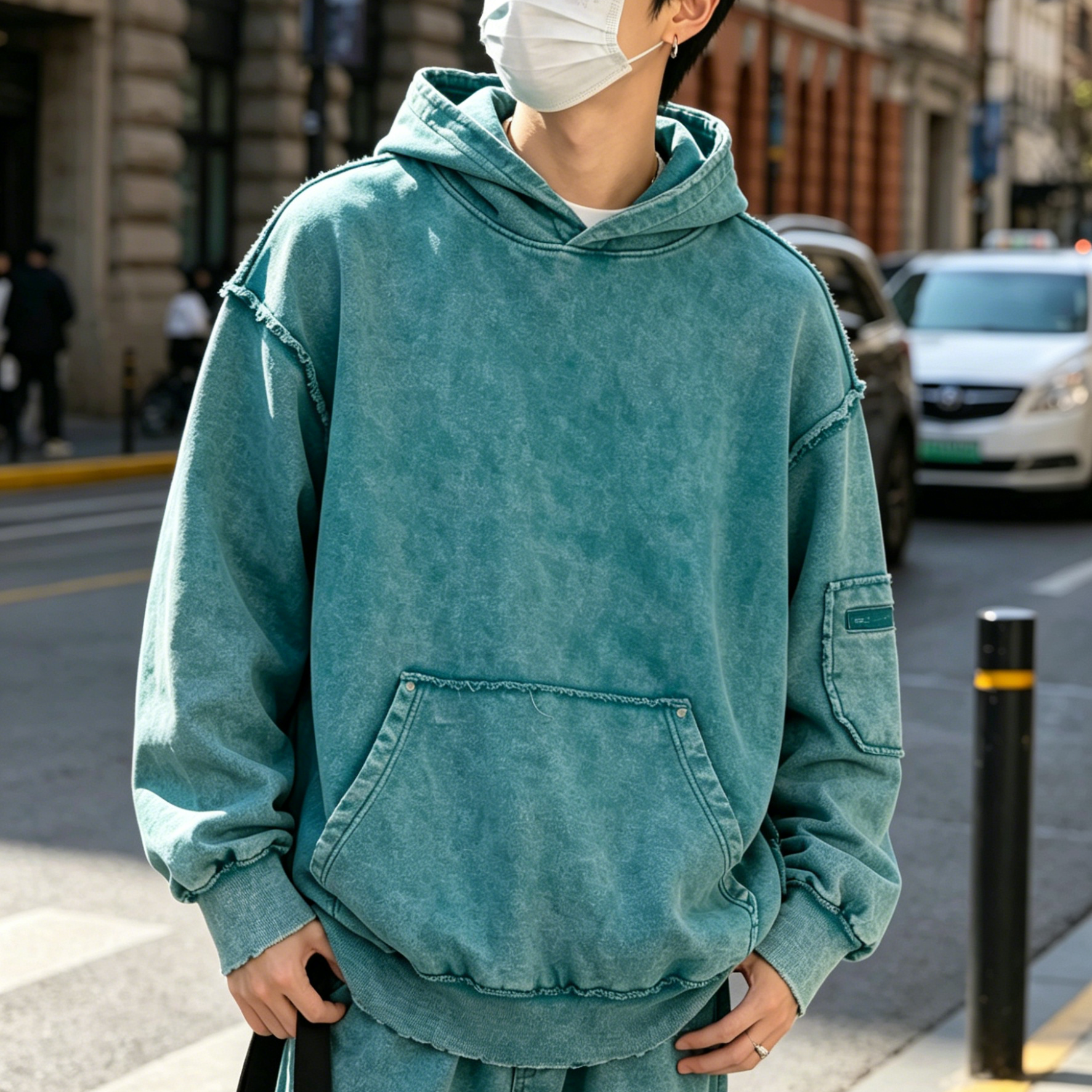Vintage Raw Edge Acid Wash Hoodie French Terry Heavy Cotton Hoodie Oversized
