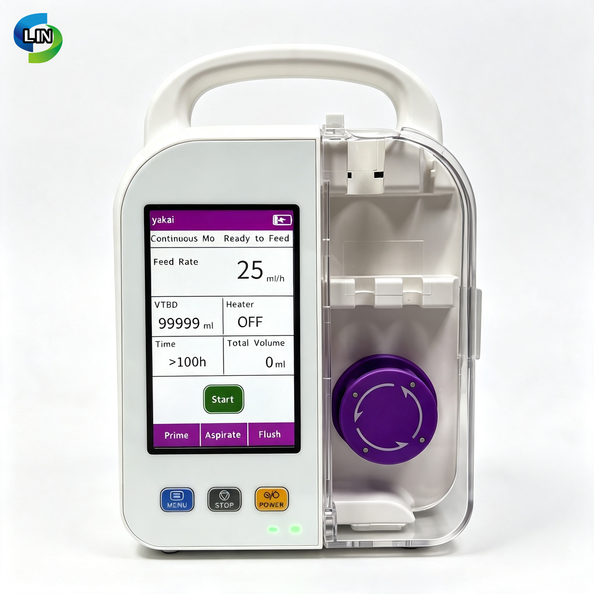 Medical Nutrition Feeding Pump with Curved Peristaltic Mechanism and 1-1800 ml/hour Feeding Rate at 32~50℃ / 90~122℉