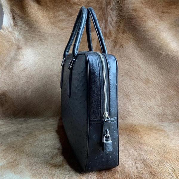 Authentic Ostrich Skin Key Lock Closure Businessmen Large Briefcase Laptop Purse Genuine Leather Male Working Handbag