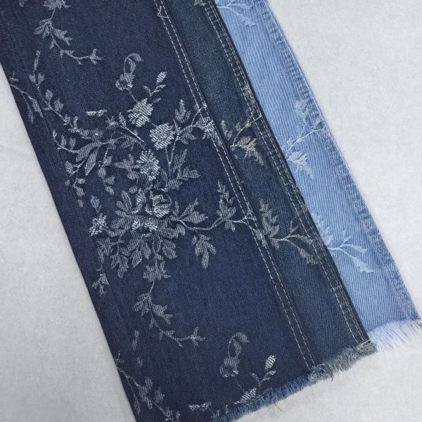 Special Flower Design Jacquard Denim Dark Blue 10.5oz 180 Full Width For Lady Jeans Or Jacket