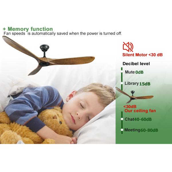 Ventilador de teto de 60 polegadas de madeira maciça com controle remoto e cores multicoloridas