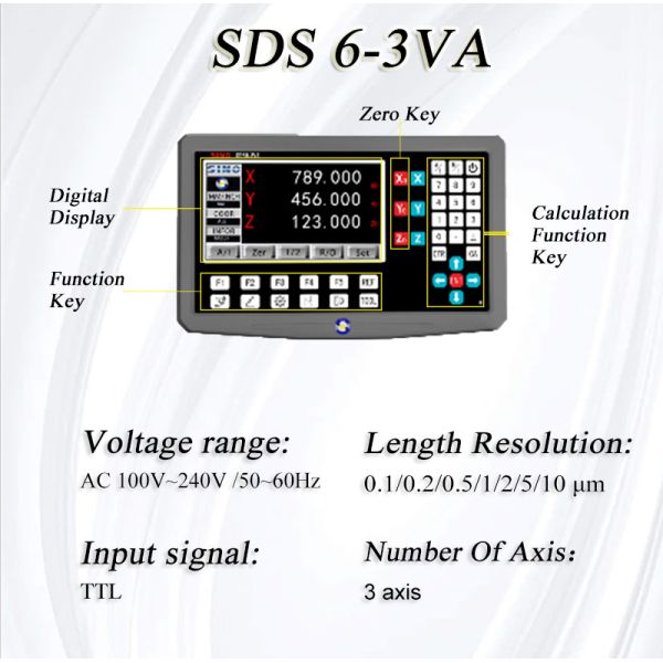 SINO SDS6-3VA Digital Display Meter Set Grating Ruler OEM Available IP64 Protection for Milling/Lathe Machines RS-232 Serial
