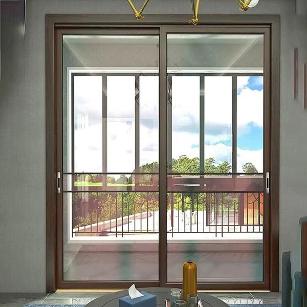 Powder Coated Aluminum Double Glass Sliding Door With Screen For House