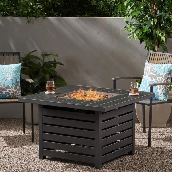 Garden Patio Outdoor Gas Square Fire Pit Black Ceramic Tabletop CSA