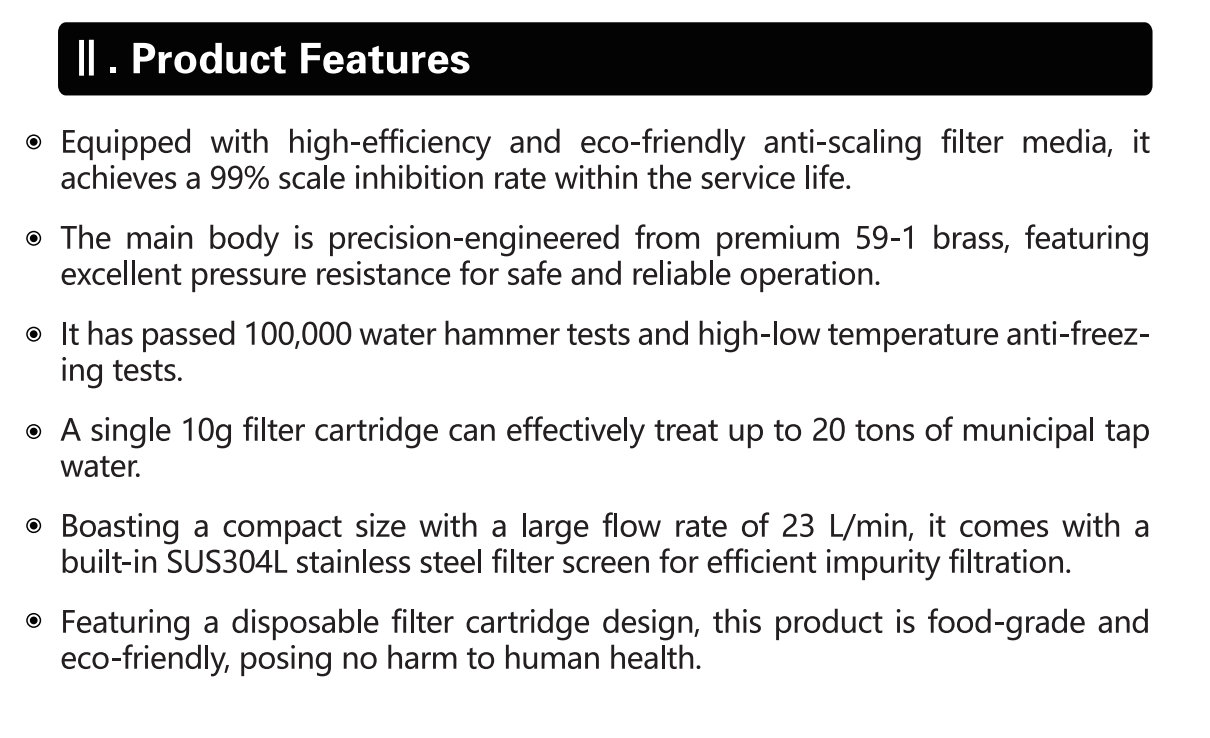 Anti-Scale Filter with MSAP Bioactive Material, Salt-Free Hard Water Protection for Household Appliances