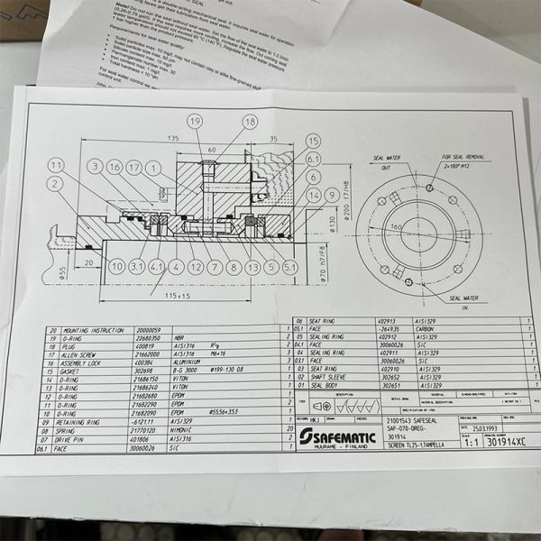 SAF-70-QREG-304147 John Crane Cartridge Mechanical Seal for Andritz Sulzer Pumps
