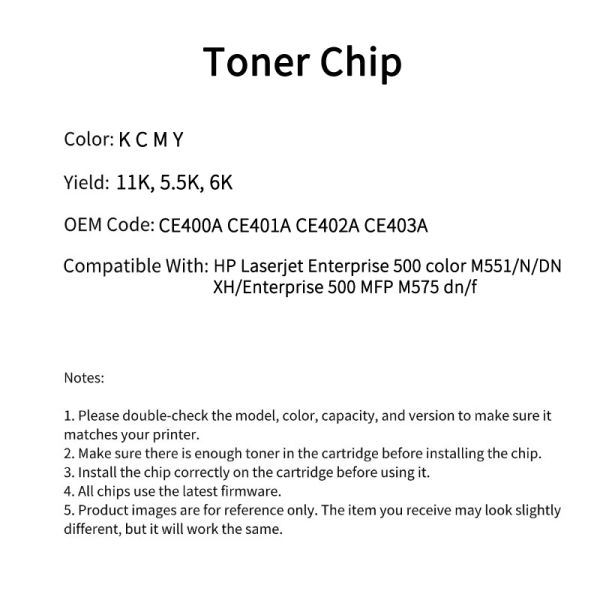 504A Compatible Toner Chip CE250A For Color LaserJet CP3525 CE251A CE252A CE253A Printer Cartridge