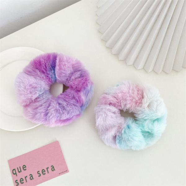 influencers Autumn winter fur tie dye hair colorful scrunchie Korean lady accessories hair rope spot headdress
