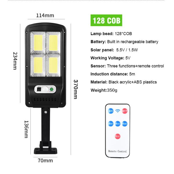 Solar Light 128 COB Large Outdoor Solar Waterproof Street Light Garden Infrared Sensor Motion Sensor Smart Remote Control Light