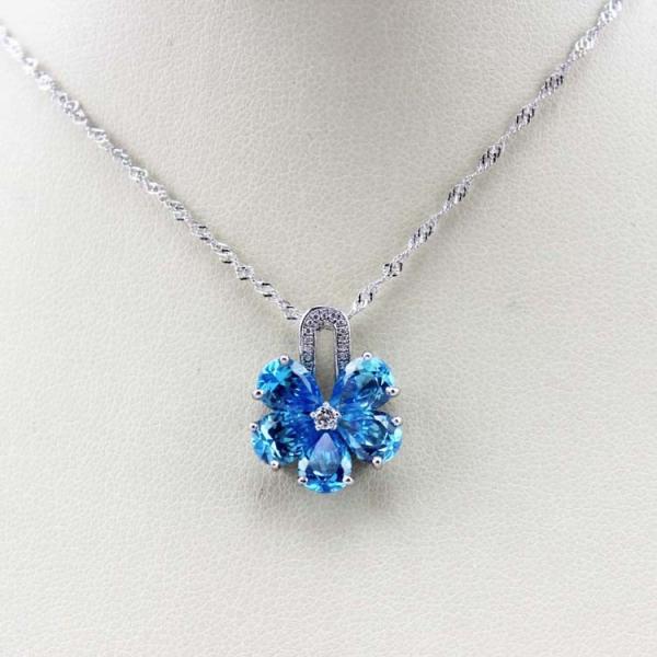 Women Jewelry  Purple Cubic Zircon Flower Pendant Necklace  (PSJ0223)
