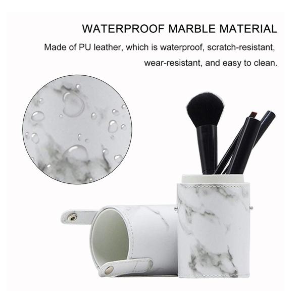 Cosmetic Marbled Faux Leather Tube Makeup Brush Holder With Snap Shut