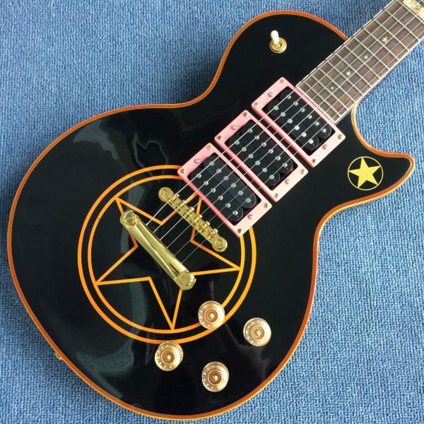 New high-quality custom LP electric guitar, Black body with five pointed stars,free shipping