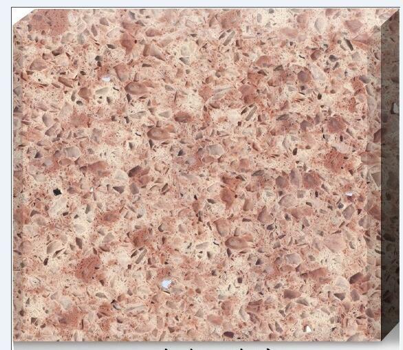 Pink Crystal Engineered Quartz Tile , Solid Polished Quartz Kitchen Countertops