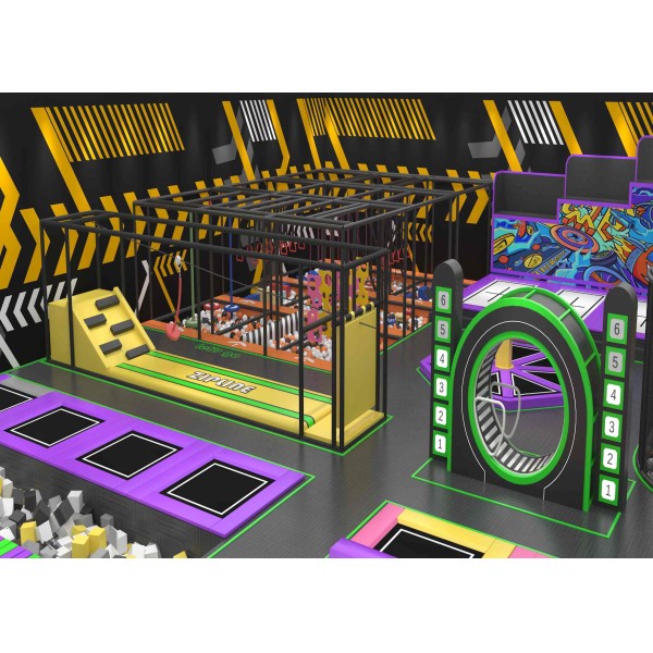 Space Arcade Trampoline Park Sci Fi Purple Yellow Themed Commercial Indoor
