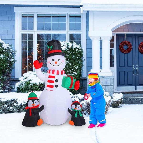 6 Feet Christmas Inflatable Snowman and Penguins Colorful Rotating Led Lights Blow up Outdoor Yard Decoration