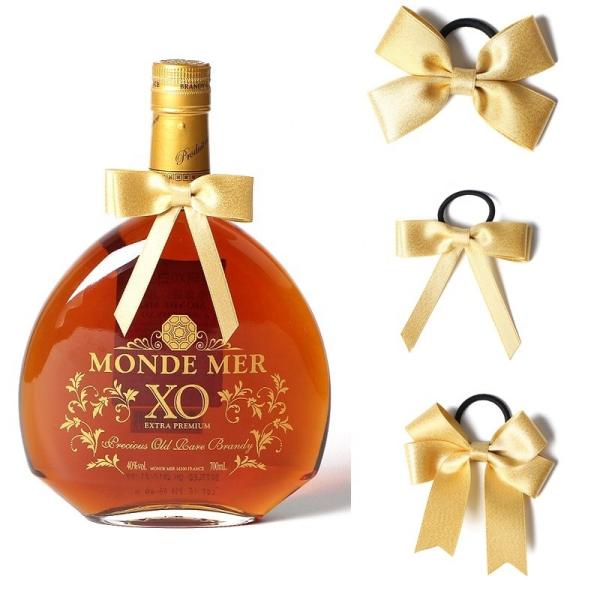 Packaging Occasion Customized Pre-tied Satin Ribbon Bow With Elastic Loop Wine Bottle Bow Tie
