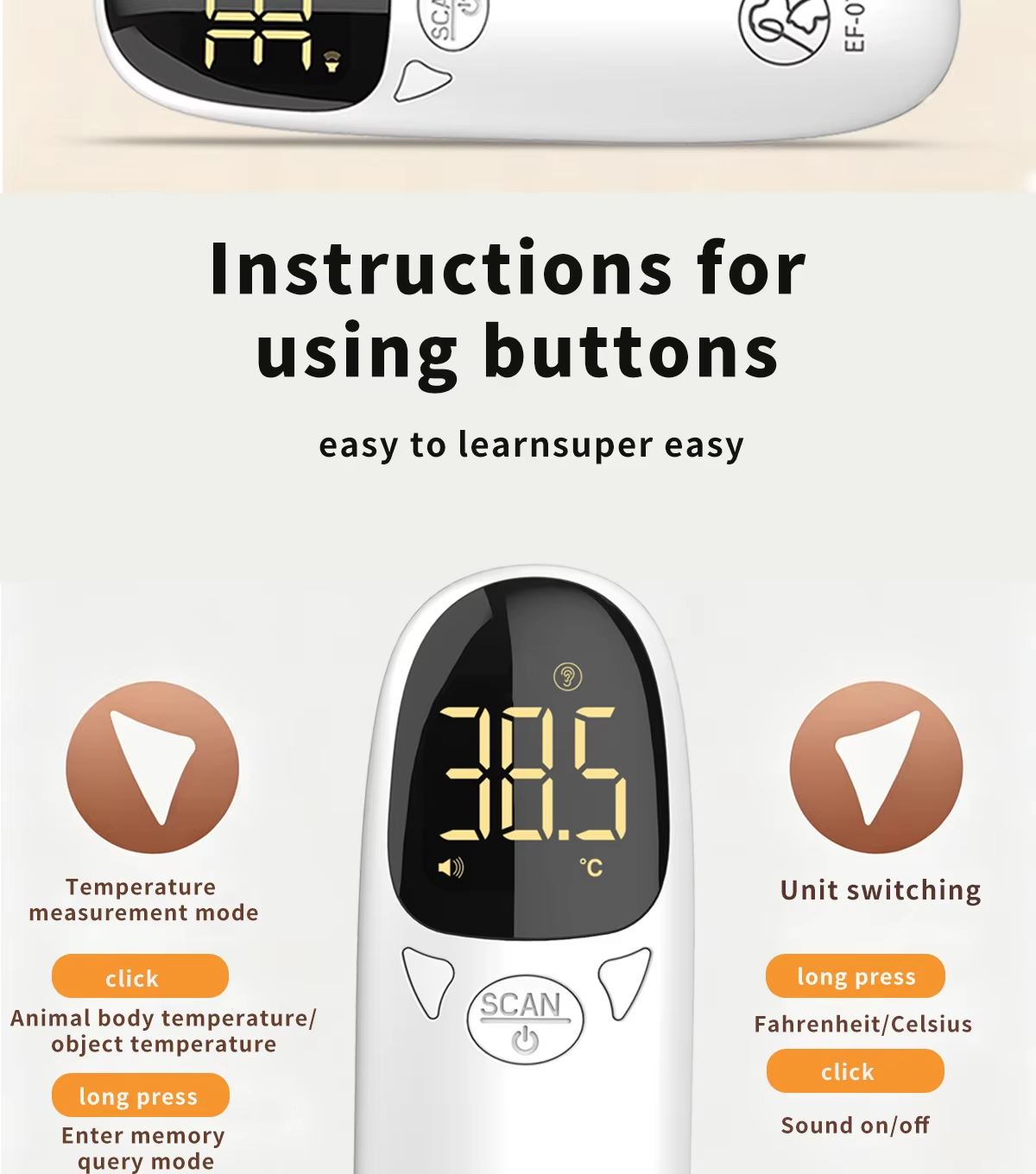 USB Rechargeable High Precision Veterinary Thermometer with Infrared Ear Measurement for Pets and Livestock