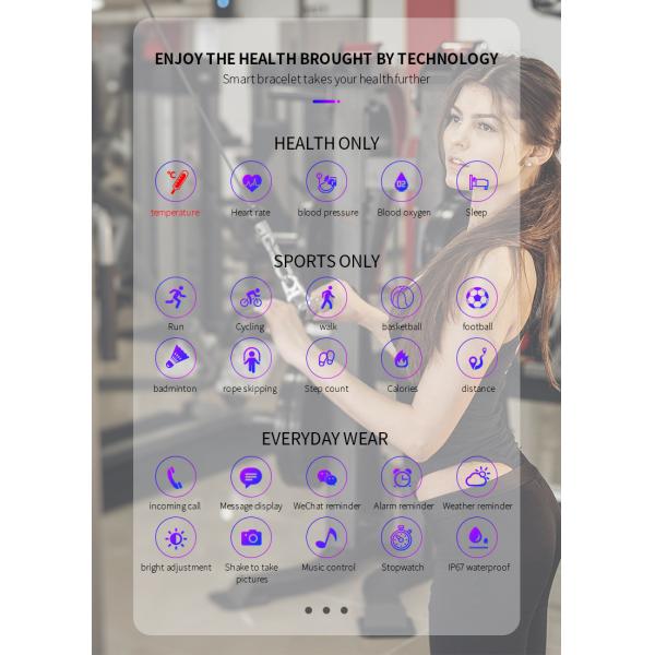 Pulsera elegante de la pantalla táctil de la prenda impermeable IP67 del reloj de Rate Blood Pressure Oxygen Ladies del corazón T15