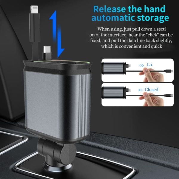Smart Retractable Cable Car Charger 66W With Starry Sky Projection