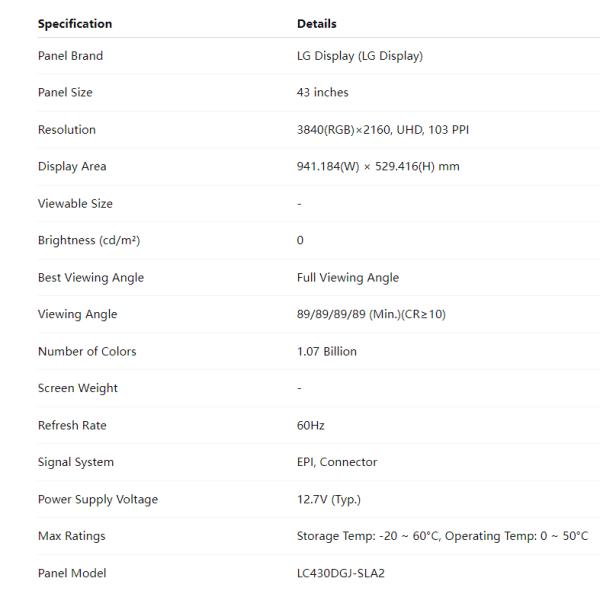 LC430DGJ-SLA2 LG LCD Panel 43