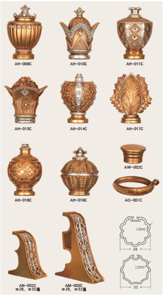 Hot selling delicate aluminum curtain rod pipe resin finials for home decoration