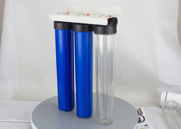 20'' slim triple sump blue and clear  water filter housings with 3/4 inch in/out port