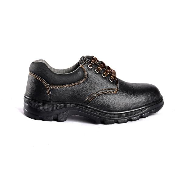 Black Embossed Cow Leather Slip Puncture Resistance Steel Insole PU Sole Safety Shoes