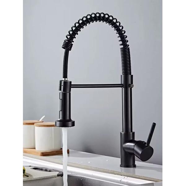 Hot and Cold Water Mixer Single Hole 360 Rotation Kitchen Faucet in Black for Kithcen