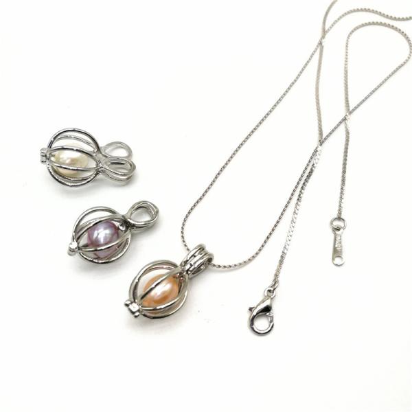 18K Silver Plated Love Wish Pearl Cage Pendant Necklace with 1pc Freshwater Pearl In it
