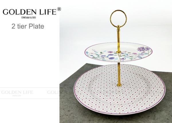 Tidbit Snack Dish Painted Fruit Plates Purple Flowers Pattern With Brass Handle