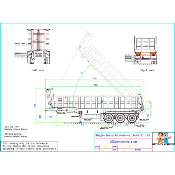 3 Axles 12.00R22.5 Semi Trailer Dump Truck Mechanical Suspension