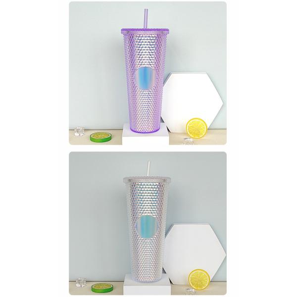 Studded Tumbler With Straw Tumblers With Lids And Straws Pink Tumbler With Straw Textured Cup BPA-Free Double-Wall Plastic Tumblers For Iced Coffee Cold Drinks Or Water 24 Oz
