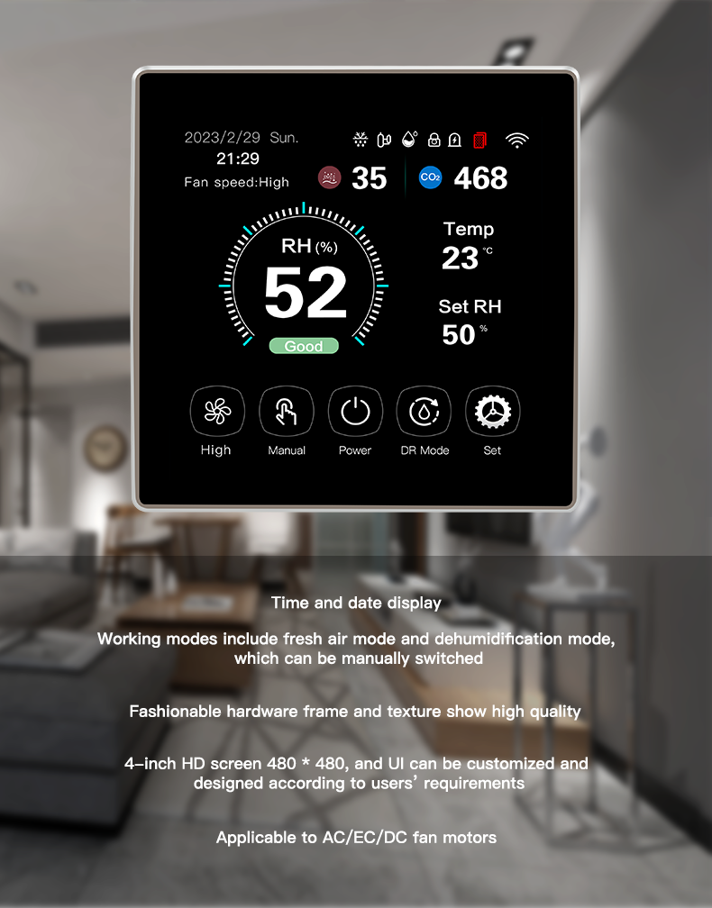 Touchscreen Smart HVAC Controller Fresh Air Dehumidifier Controller Real Time Monitoring