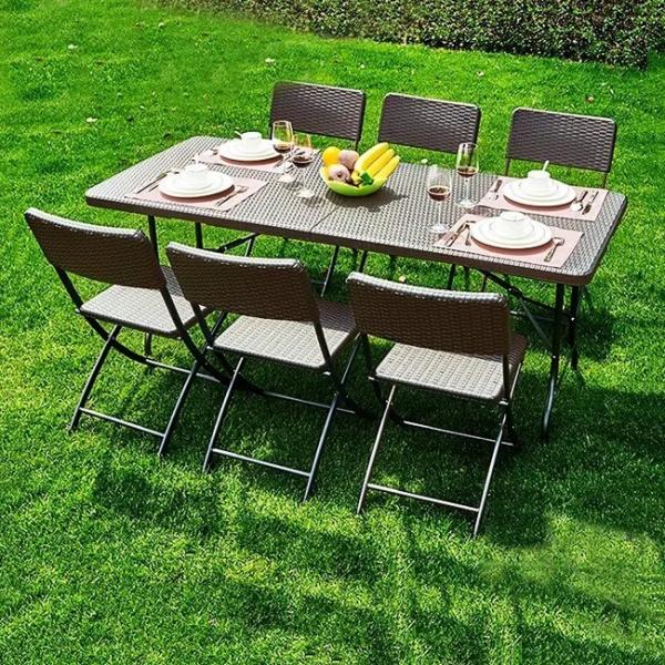 180*76*74cm Rattan Folding Table for Outdoor Furniture Rectangle Banquet Design