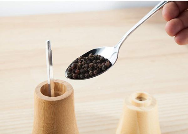 Portable Wooden Salt And Pepper Mills Strong Adjustable Solid Bamboo Grinder