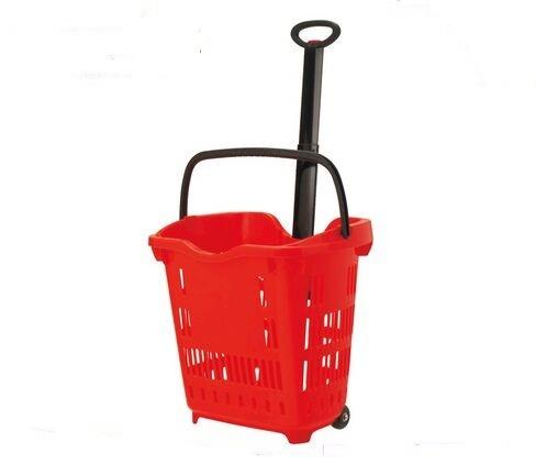 Shop Plastic Grip Handle Shopping Basket Trolley / Grocery Handy Basket With Wheels