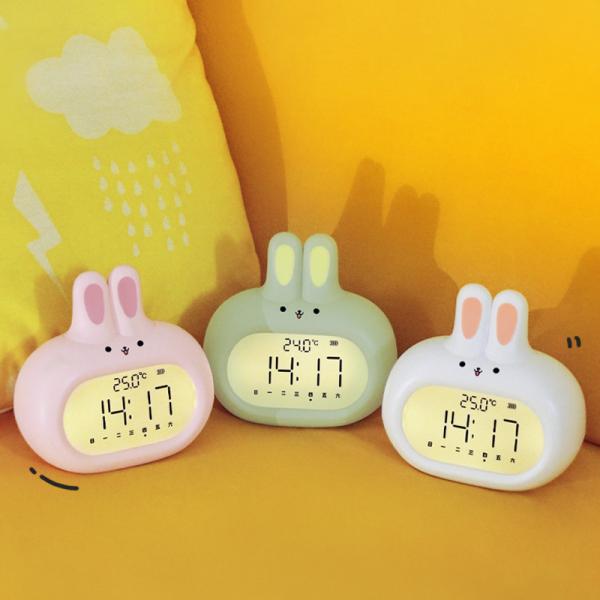Rabbit Modern Design Dual Function Analog Digital Alarm Clock with Cute Backlight Light for Kids