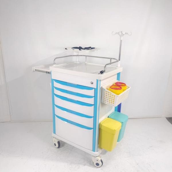 ABS Emergency Medical Trolley Equipment 5 Drawer With Defibrillator Shelf CPR Board