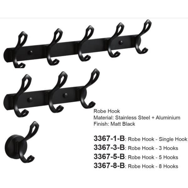 Matt Black Stainless Steel Robe Hooks , Baking Paint Wall Mounted Entryway Coat Rack