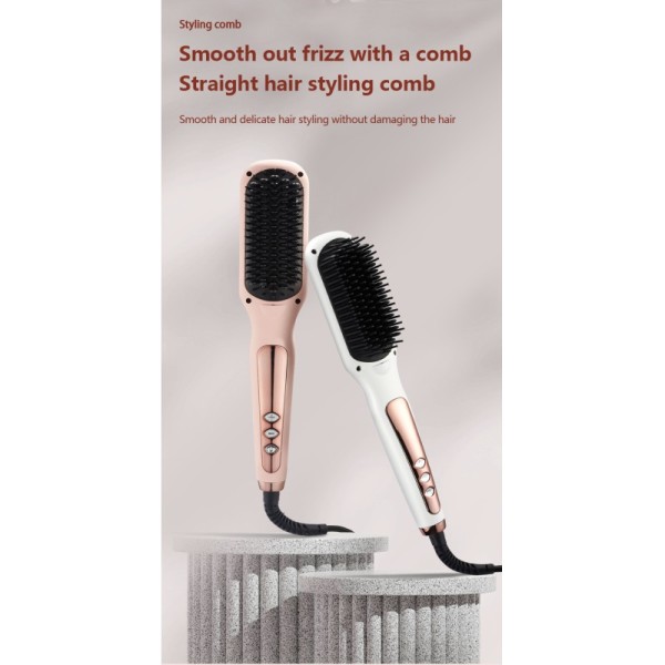 Electric Portable Ceramic Ionic Hair Straightener Brush with Metal Handle Adjustable Heat Settings for Home Hotel & Salon Use