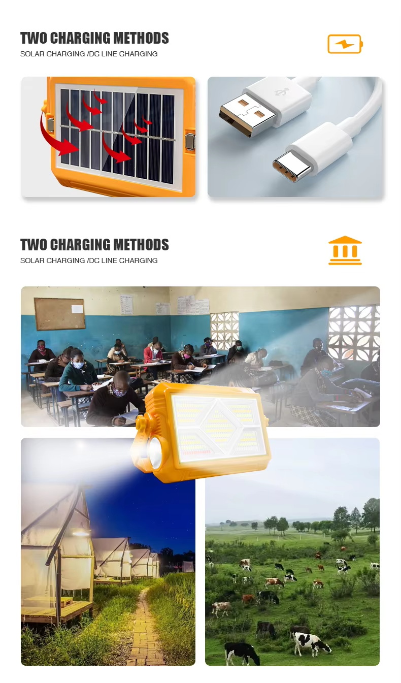 Magnetic solar work light , large capacity USB output, portable outdoor emergency lighting